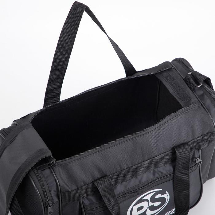 Сумка спортивная мужская на молнии, 3 наружных кармана, средний размер, цвет чёрный