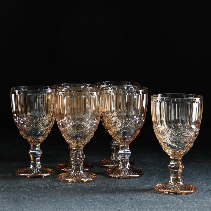 Набор бокалов стеклянных &laquo;Лоза&raquo;, 350 мл, 6 шт, цвет золотой