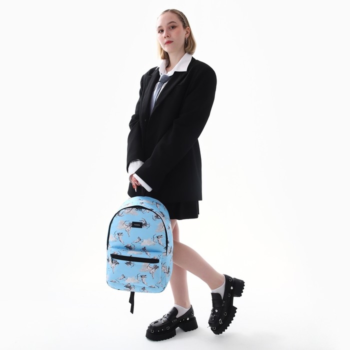 Рюкзак школьный текстильный &laquo;Ангелы&raquo;, 42х14х28 см, цвет голубой