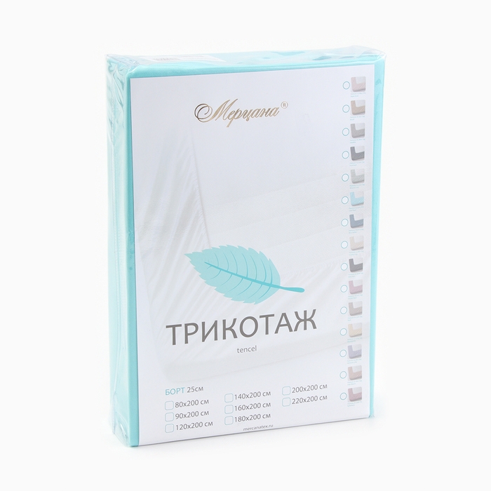 Простыня на резинке 200х200х25см, ментол, тенсель 120г/м, пэ100%