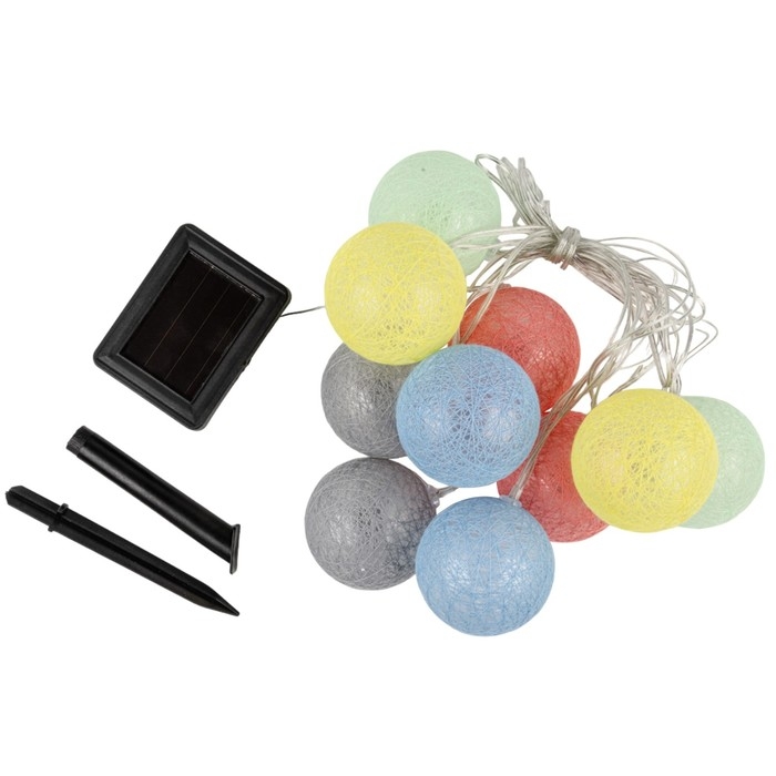 Садовая гирлянда на солнечной батарее &laquo;Клубки&raquo; Uniel, IP44, 1,8 м, теплый белый