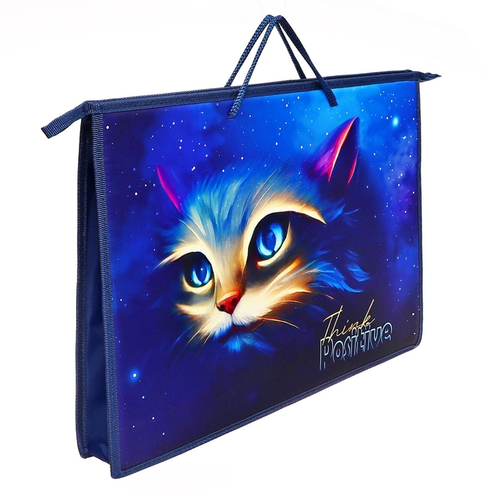 Папка для чертежей и рисунков А3 470x345x50 мм, с ручками, пластик/текстиль, молния сверху, ПР 3 -20, Папка для чертежей и рисунков А3 470x345x50 мм, с ручками, пластик/текстиль, молния сверху, ПР 3 -20, "Магия кота"