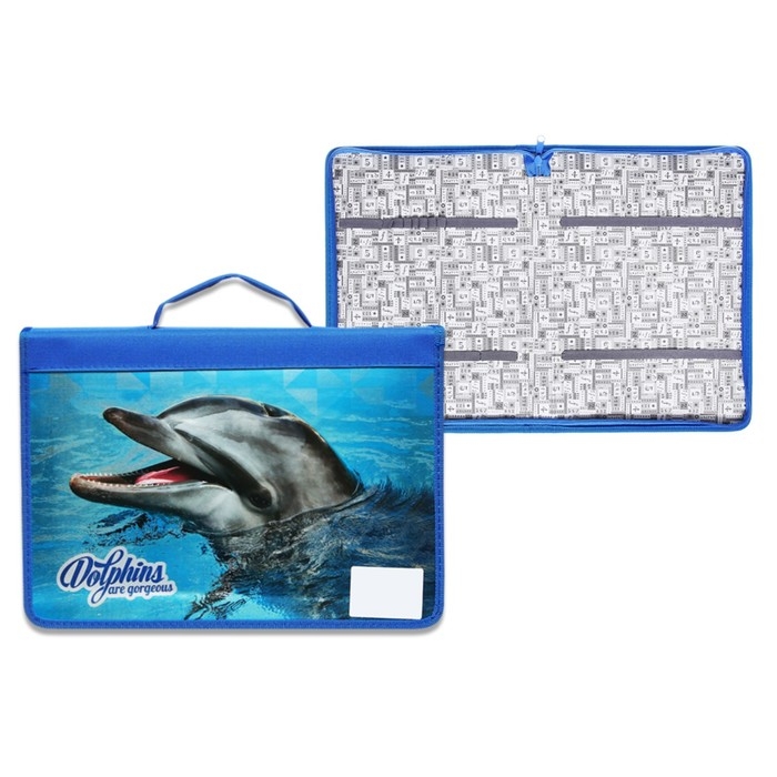 Папка для труда А4, с ручками, молния вокруг, ламинированный картон, 81ТР44, Calligrata, Папка для труда А4, с ручками, молния вокруг, ламинированный картон, 81ТР44, Calligrata, "Дельфин"