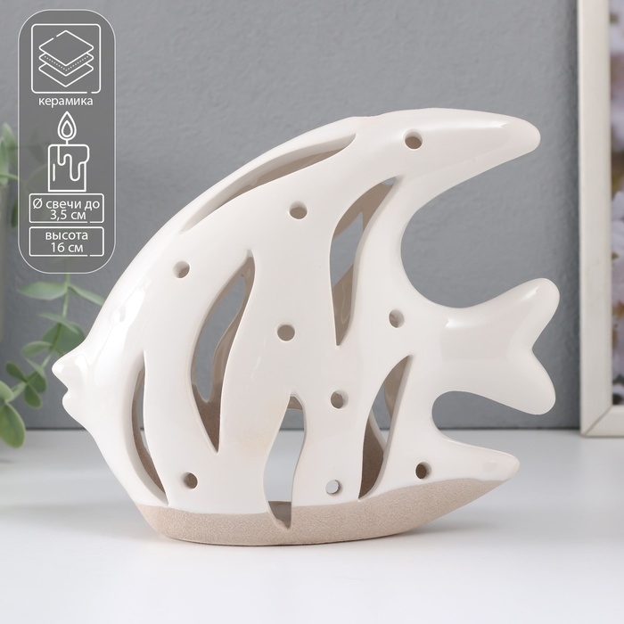 Подсвечник керамика Подсвечник керамика "Рыба Скалярия" песочно-белый 18,3х7,3х16 см