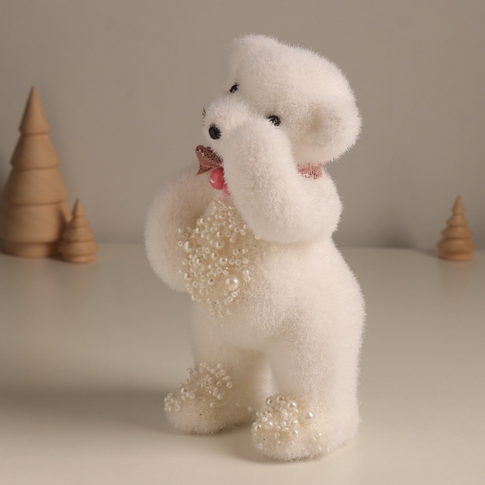 Декор "Белый мишка с бантиком в бусинках" 20,5х10х9 см