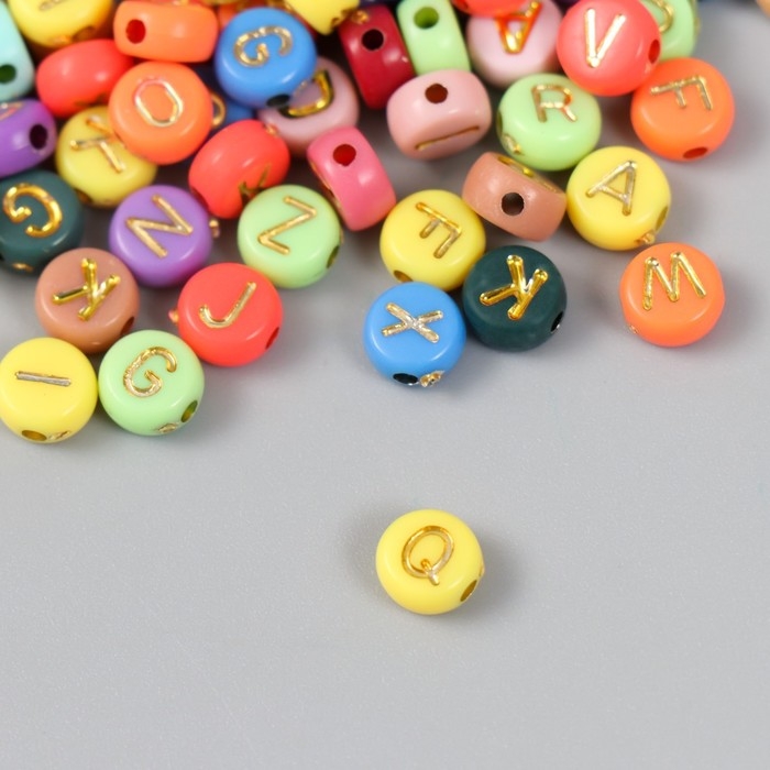 Набор бусин для творчества пластик "Английские буквы золото" разноцвет 20 гр 0,4х0,7х0,7 см   961914
