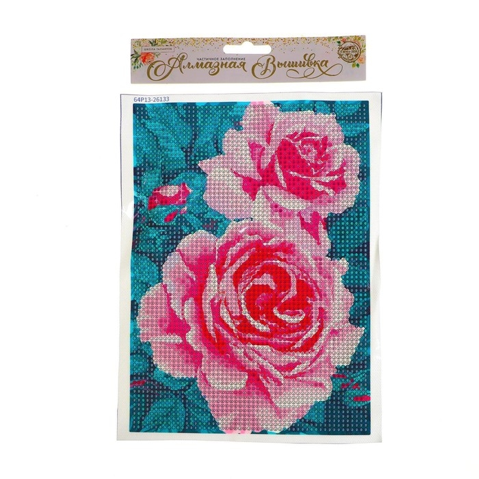 Алмазная мозаика с полным заполнением на холсте &laquo;Розы на кусте&raquo;, 15 х 21 см