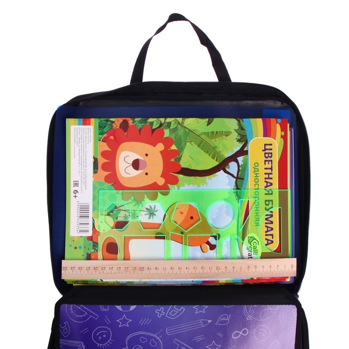 Папка для труда А4, 335 х 260 х 60 мм, с ручками, текстиль, ПВХ, с наполнением 13 предметов, Calligrata, ПТР-111, Папка для труда А4, 335 х 260 х 60 мм, с ручками, текстиль, ПВХ, с наполнением 13 предметов, Calligrata, ПТР-111, "Карандаши"