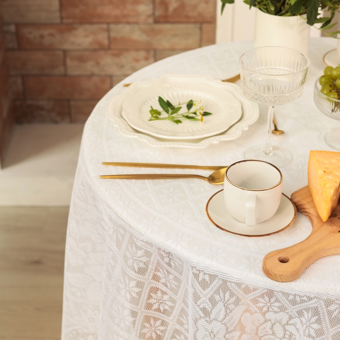 Скатерть Доляна Ажур цв.белый d180 &plusmn;5 см, 100%п/э