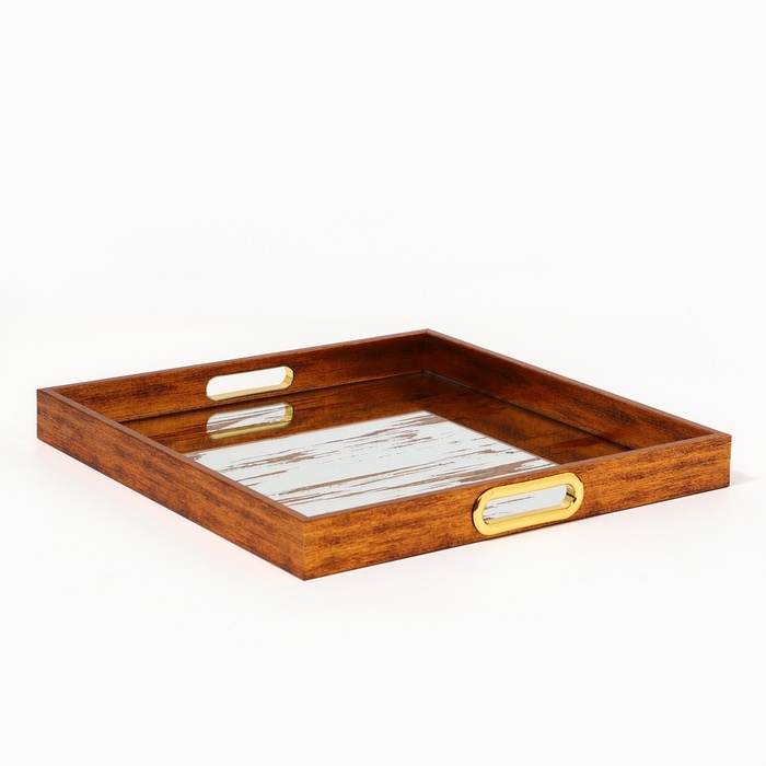 Поднос пластиковый прямоугольный с зеркалом &laquo;Штрихи&raquo;, 34 х 34 х 4,5 см сервировочный