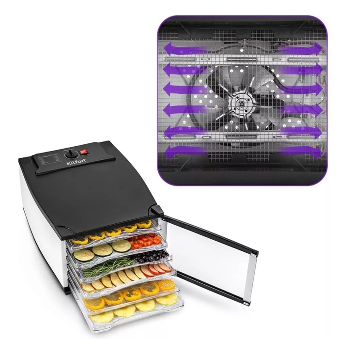 Сушилка для овощей и фруктов Kitfort КТ-1969, 00 Вт, 6 ярусов, регулировка t°, чёрная Сушилка для овощей и фруктов Kitfort КТ-1969, 00 Вт, 6 ярусов, регулировка t°, чёрная