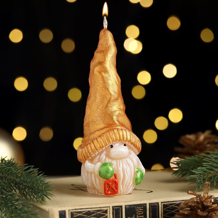 Свеча декоративная Свеча декоративная "Сказочный гномик", 5,2х5,8х13,2 см, металлик