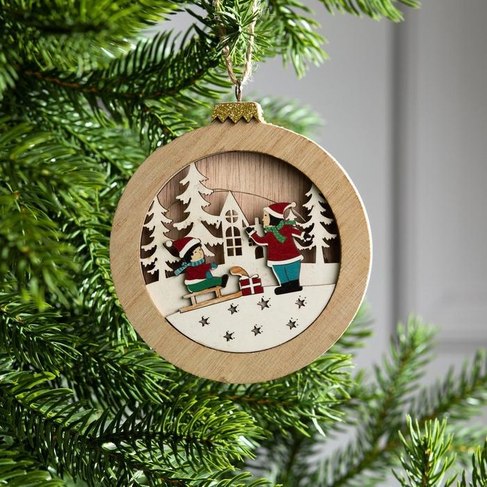 Ёлочная игрушка &laquo;Шар с детьми&raquo;, от батареек, свечение тёплое белое