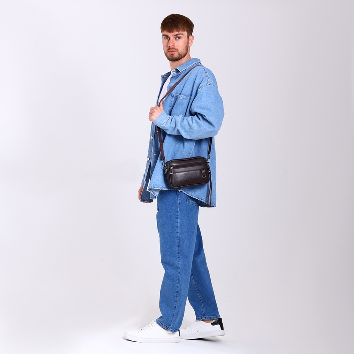 Сумка мужская через плечо, искусственная кожа, цвет коричневый