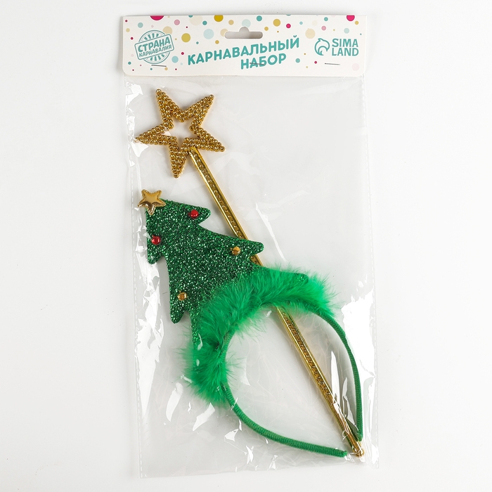 Новогодний карнавальный набор «Маленькая ёлочка» (ободок + палочка), на новый год Новогодний карнавальный набор «Маленькая ёлочка» (ободок + палочка), на новый год