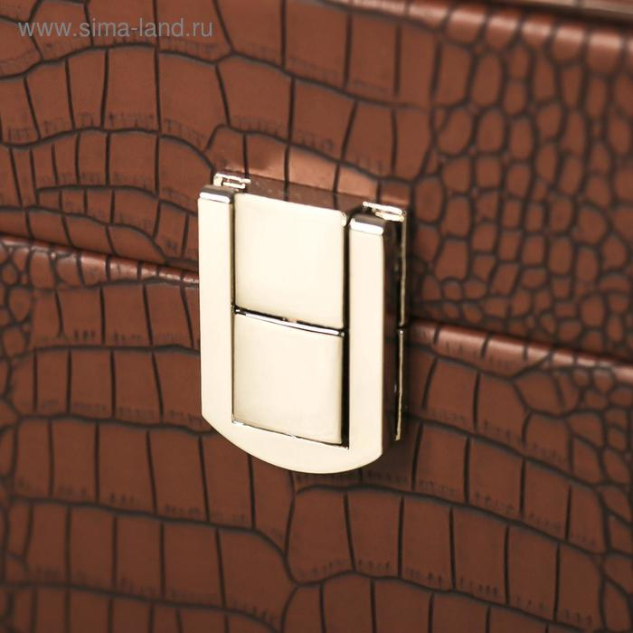 Шкатулка кожзам под часы 8 отделений и бижутерию "Рептилия кофейная" матовая 9,5х33х20 см