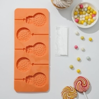 Форма для леденцов Доляна &laquo;Улыбка&raquo;, силикон, 25&times;9,5 см, 5 ячеек, с палочками, цвет МИКС