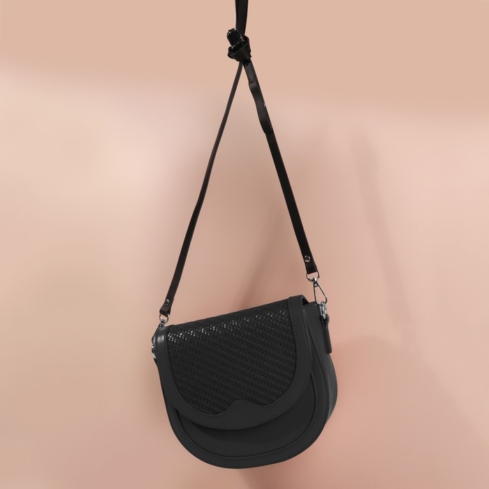 Ручка для сумки из натуральной кожи, с карабинами, 125 &times; 1,2 см, цвет чёрный