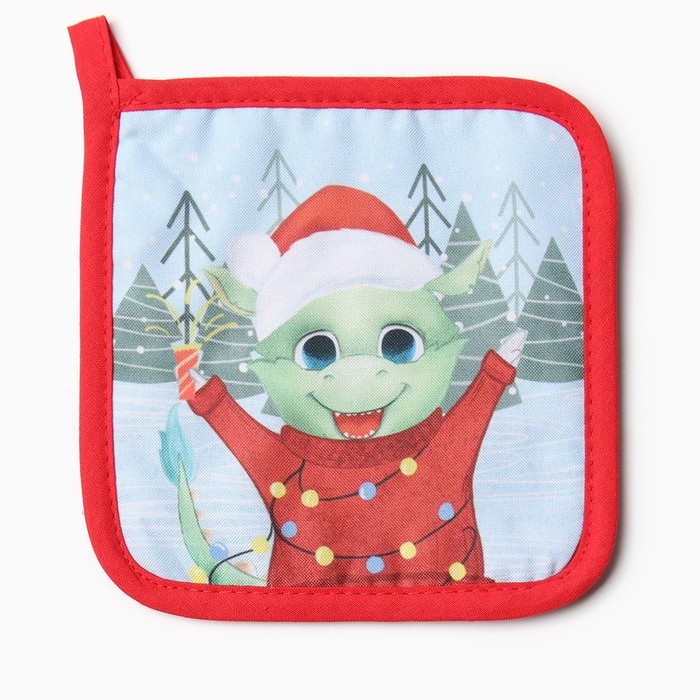 Новый год. Набор кухонный Доляна "Счастливый дракон": варежка 20х28 см, прихватка 17х17 см, 35% хл, 65% пэ