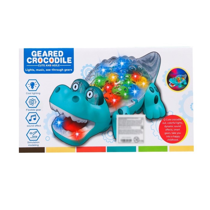 Крокодил «Шестерёнки», свет и звук, работает от батареек, цвет зелёный Крокодил «Шестерёнки», свет и звук, работает от батареек, цвет зелёный