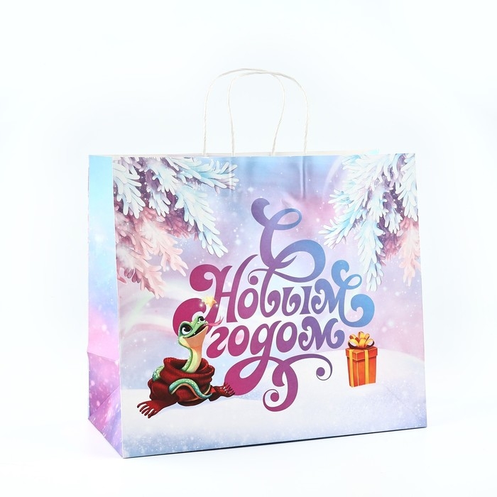 Новый год. Пакет подарочный новогодний &laquo;Змея 2025&raquo;, белый крафт, 32 х 28 х 15 см , Новый год