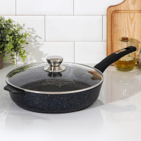 Сковорода &laquo;Гранит Star&raquo;, d=28 см, стеклянная крышка, антипригарное покрытие, тёмно-синий