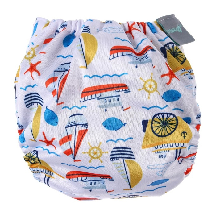 Многоразовый подгузник «Кораблики», 3-8 кг, угольно-бамбуковая ткань, цвет белый, Крошка Я Многоразовый подгузник «Кораблики», 3-8 кг, угольно-бамбуковая ткань, цвет белый, Крошка Я