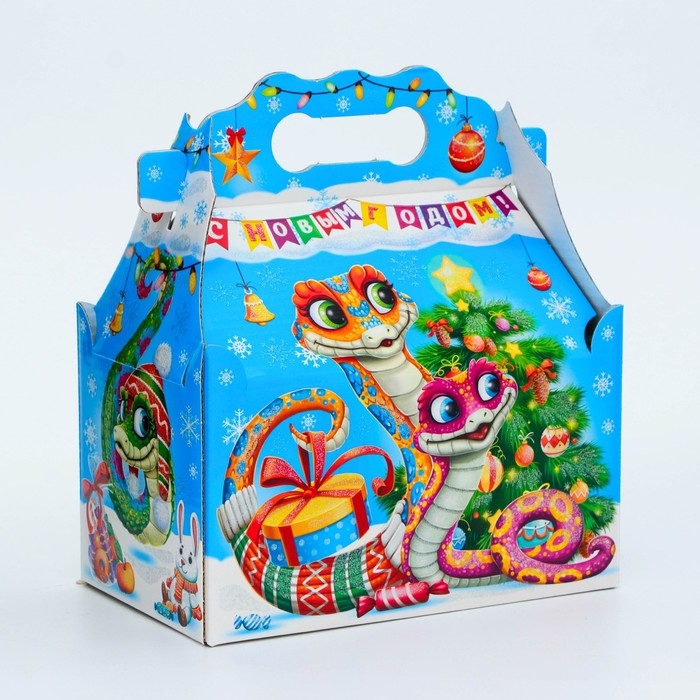 Новый год. Подарочная коробка Новогодняя Ларец простой Новый год. Подарочная коробка Новогодняя Ларец простой "Змейки" с анимацией 20 х 12 х 17 см.