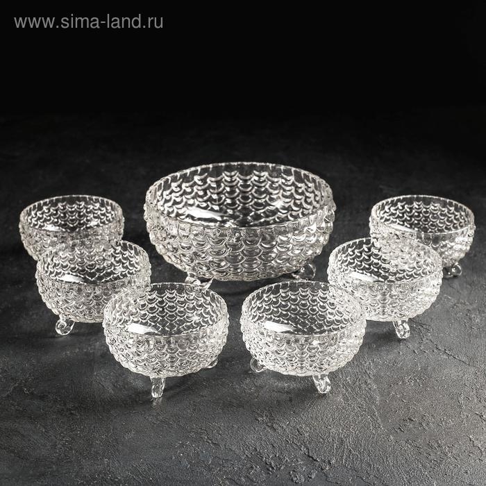 Набор стеклянных салатников &laquo;Облака&raquo;, 7 предметов: 1 шт 18&times;9 см, 6 шт 10&times;6 см