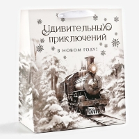 Пакет подарочный новогодний ламинированный &laquo;Зимний лес&raquo;, поезд, тиснение, ML 23 х 27 х 11.5 см , Новый год