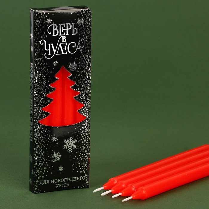 Набор новогодних восковых свечей «Новый год: Верь в чудеса», 4 шт., красные, 15 х 1 х 1 см. Набор новогодних восковых свечей «Новый год: Верь в чудеса», 4 шт., красные, 15 х 1 х 1 см.
