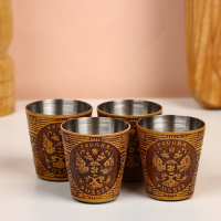 Набор стопок &laquo;Герб России&raquo;, 4 шт, в тубусе, 4,5&times;4,5&times;9 см, береста