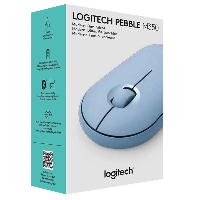 Мышь LOGITECH Pebble M350, беспроводная, оптическая, 1000 dpi, синияя