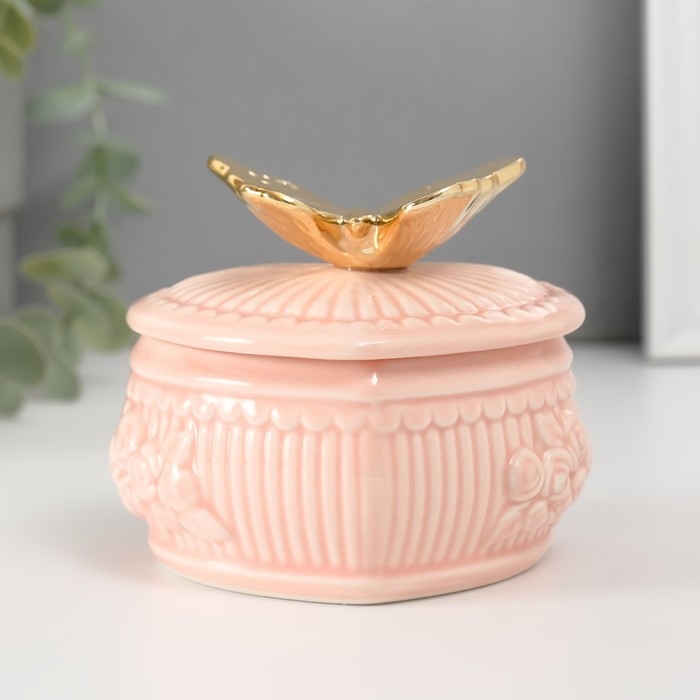 Шкатулка керамика Шкатулка керамика "Бабочка прованс" розовая 8,5х9,3х8,5 см