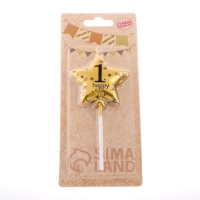 Свеча в торт на шпажке "Воздушный шарик.Звезда", цифра 1, 5,5 см, золотая Свеча в торт на шпажке "Воздушный шарик.Звезда", цифра 1, 5,5 см, золотая