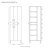 Пенал для ванной комнаты 600 с отделением для одежды, 191 х 60 х 26,6 см