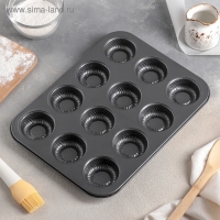 Форма для выпечки Доляна &laquo;Пудинг&raquo;, 35&times;27&times;3 см, 12 ячеек, антипригарное покрытие, цвет чёрный