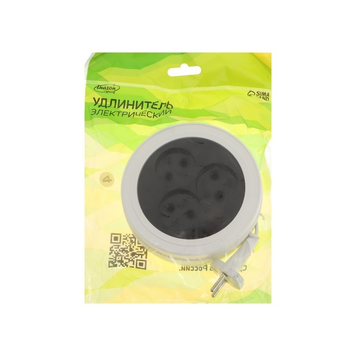 Удлинитель-рулетка Luazon Lighting ECO, 3 розетки, 4.5 м, 6 А, 1300Вт,ШВВП 2х0.5 мм2,без з/к