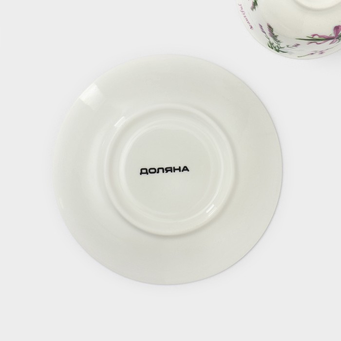 Чайная пара фарфоровая Доляна &laquo;Лаванда&raquo;, 2 предмета: чашка 220 мл, блюдце d=14,1 см, цвет белый