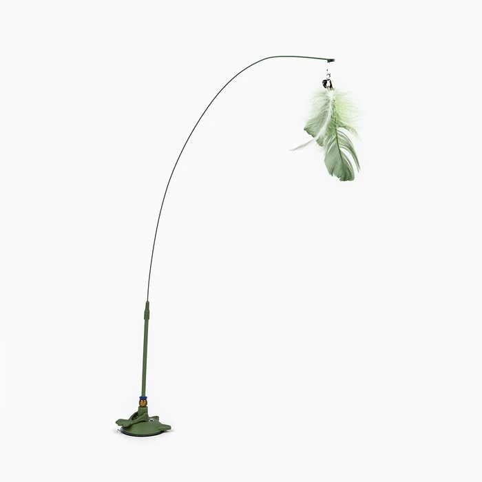 Игрушка дразнилка для кошек на присоске с пером &laquo;Котик&raquo;, зелёный, 94 см