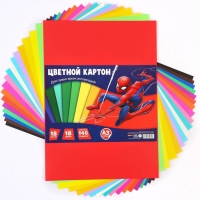 Картон цветной тонированный, А3, 18 листов, 18 цветов, немелованный, двусторонний, в пакете, 140 г/м&sup2;, Человек-паук