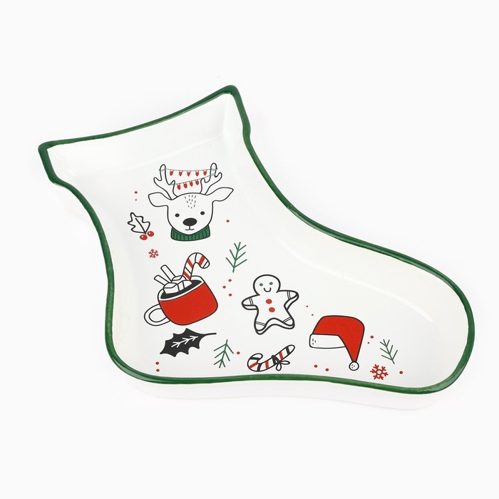 Новый год! Блюдо новогоднее керамическое &laquo;Новый год!&raquo;, 20х15.5х3 см, цвет белый