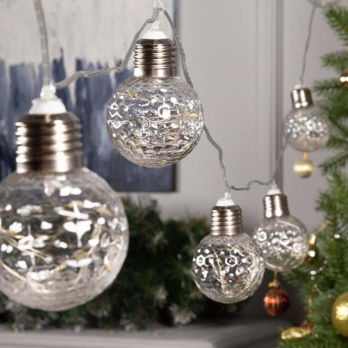 Гирлянда &laquo;Нить&raquo; 3 м с насадками &laquo;Лампочки шары&raquo;, IP20, прозрачная нить, 80 LED, свечение тёплое белое, 8 режимов, 220 В