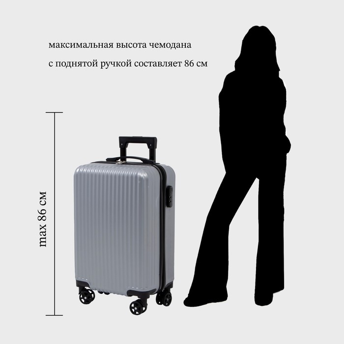 Чемодан малый 43 л (S), отдел на молнии, кодовый замок, цвет серебряный