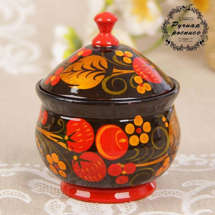 Солонка &laquo;Ягодка&raquo;, большая, 7&times;10 см, хохлома