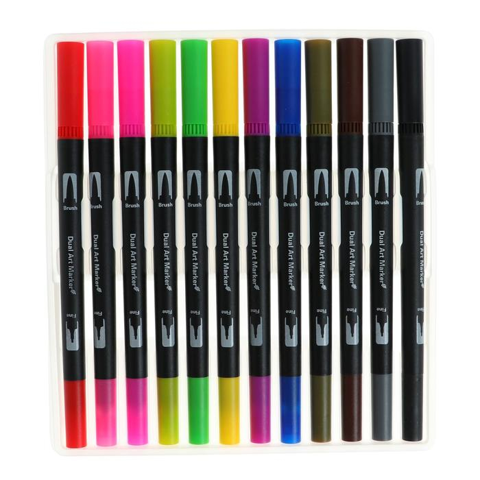 Набор профессиональных маркеров, 12 штук/12 цветов, двусторонний