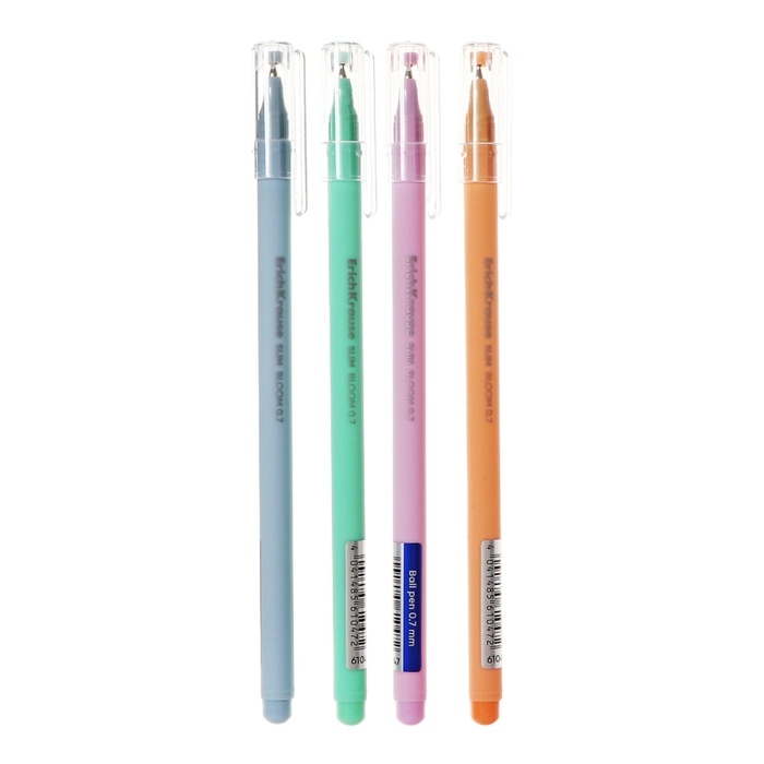 Ручка шариковая ErichKrause Slim Stick Ручка шариковая ErichKrause Slim Stick "Pastel Bloom", игольчатый узел 0.7 мм, синяя, тонкий дизайн Soft Touch, микс