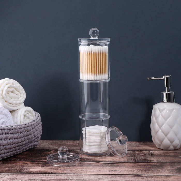 Органайзер для ватных палочек и дисков, с крышкой, 3 секции, 29 × 7 × 7см, в картонной коробке, цвет прозрачный Органайзер для ватных палочек и дисков, с крышкой, 3 секции, 29 × 7 × 7см, в картонной коробке, цвет прозрачный