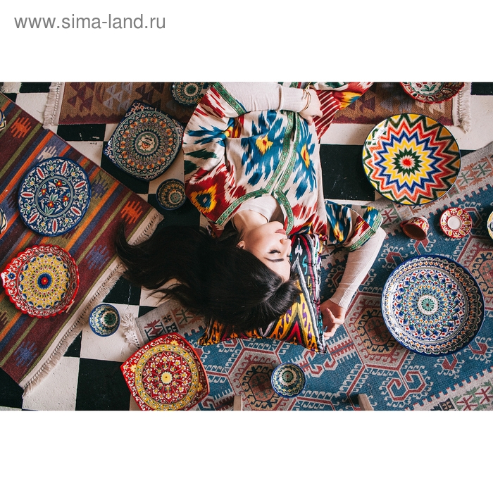 Тортовница Риштанская Керамика Тортовница Риштанская Керамика "Цветы", 31 см, синяя