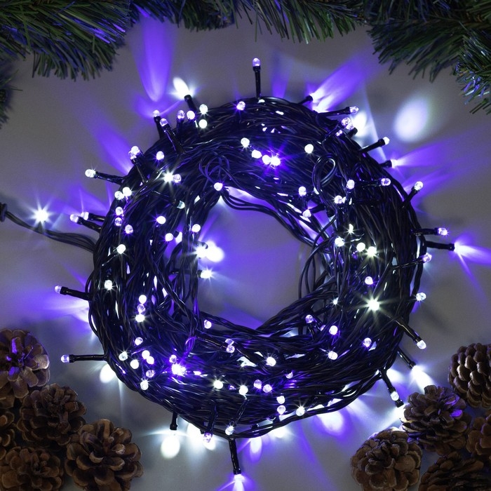Гирлянда «Нить» 20 м, IP44, тёмная нить, 200 LED, свечение бело-синее, мигание, 220 В Гирлянда «Нить» 20 м, IP44, тёмная нить, 200 LED, свечение бело-синее, мигание, 220 В